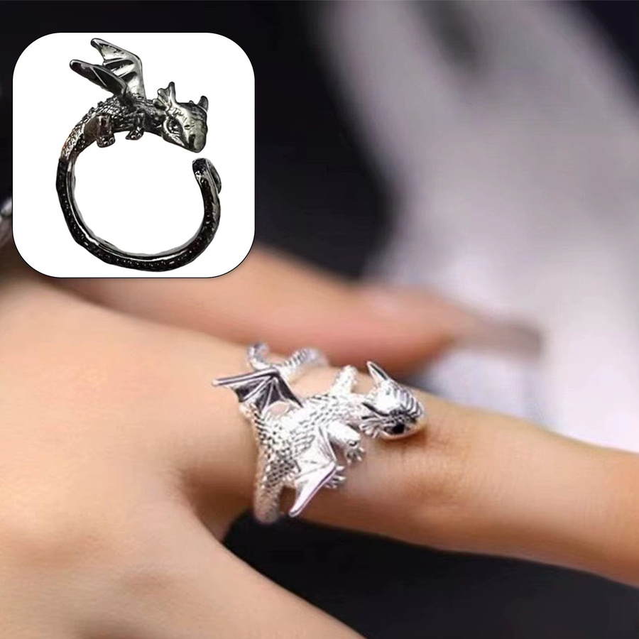 Verstellbarer Drachen-Strickring aus Metall in Silber als Garnführung und Fingerhalter für schnelleres Stricken und Häkeln - Bild 3