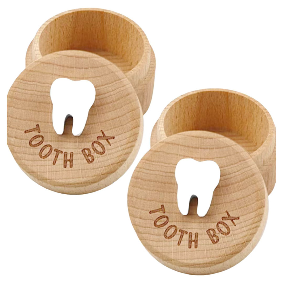 LGFU Baby Zahn Aufbewahrungsbox aus Holz, Runde Milchzahn Sammlerbox für Jungen und Mädchen - Bild 2