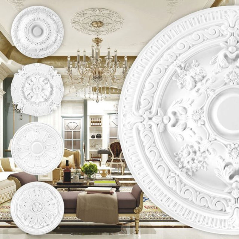 Grand Decor Stuckrosette aus PU in Weiß, runde Deckenrosette für dein Wohnzimmer, Durchmesser: 66 cm - Bild 1