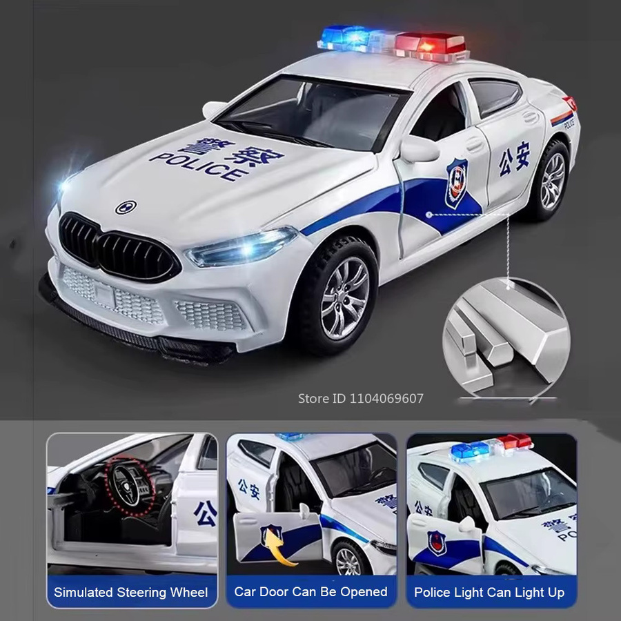 MAKEDA M8 Mini-Polizeiauto, Spielzeugmodell, 1:32, Metall, Licht und Sound, Pullback - Bild 3
