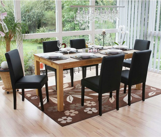 6er-Set MCW Esszimmerstühle Littau aus Kunstleder in Schwarz Matt mit Holzbeinen - Bild 1