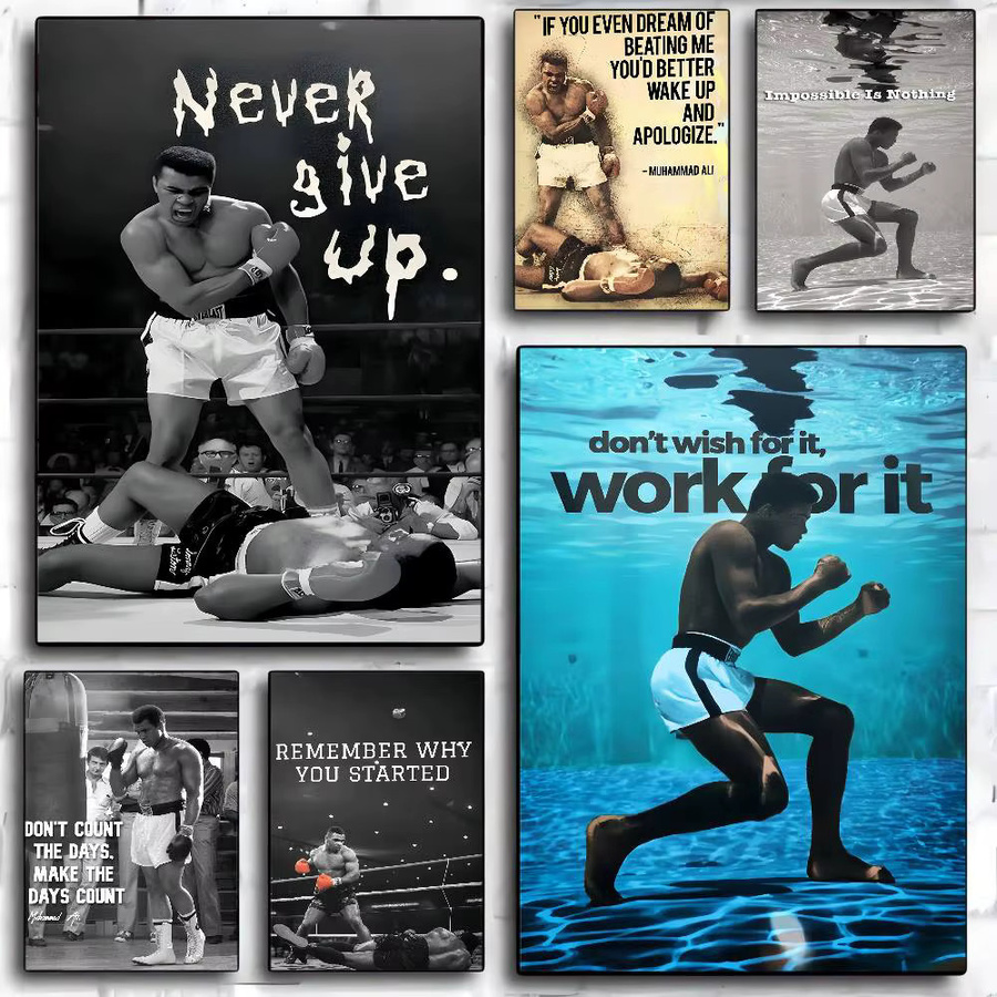 Retro Motivationsposter Mike Tyson und Muhammad Ali als Aufkleber aus Papier in Braun, B/H: 15 x 15 cm - Bild 2