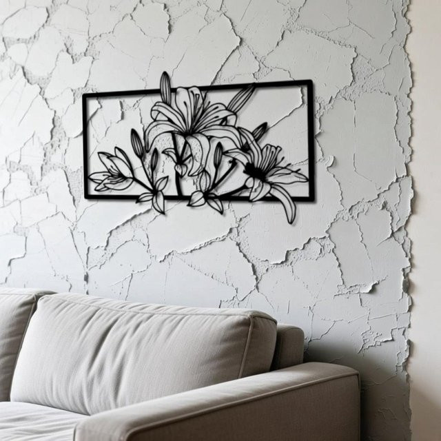 CIFBUY Metall-Wandkunst Lilien-Blumen-Dekoration in Schwarz, moderne florale Wandskulptur für Innenbereich, B/H: 30,48 x 30,48 cm - Bild 1