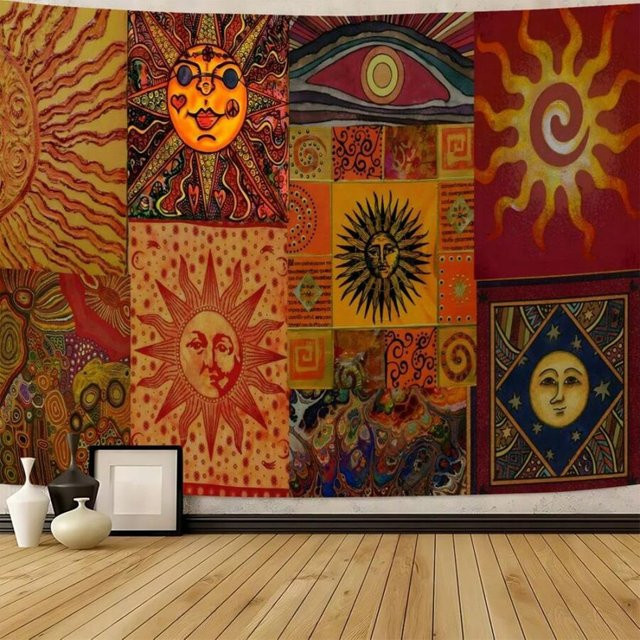 VIKAMA Boho-Sonnentapete mit Mandala-Motiv, farbenfroher Wandbehang in Multicolour, Rechteckig, Breite: 60 cm, Höhe: 40 cm - Bild 1