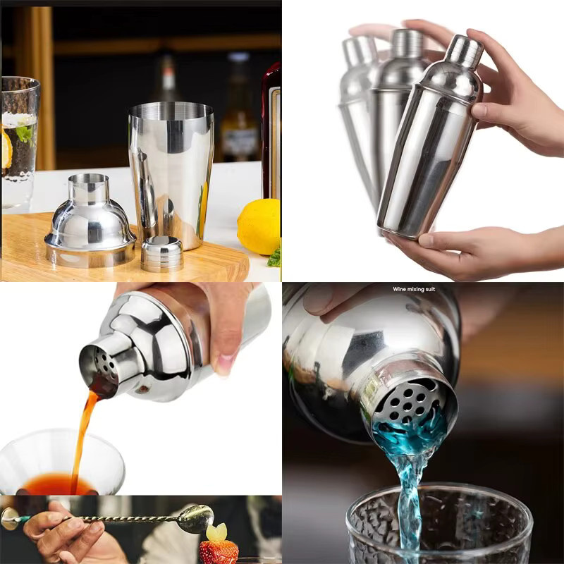 XINGZHAOHOME Cocktail-Shaker-Set aus Edelstahl in Silber mit 750 ml Volumen und Barkeeper-Zubehör inklusive Rezepten - Bild 3