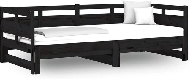 vidaXL Ausziehbares Tagesbett aus massivem Kiefernholz in Schwarz mit Schlaffunktion und Schublade, B/T/H: 160 x 200 x 66 cm - Bild 1
