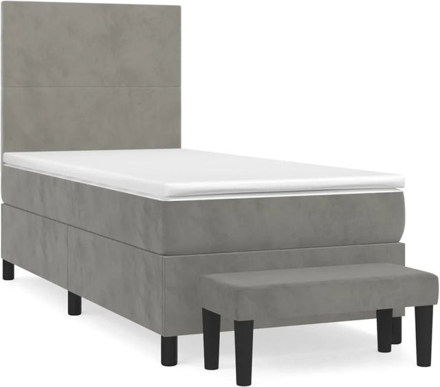 vidaXL Boxspringbett mit Matratze in Hellgrau, Hybridbett mit Taschenfederkern aus Samt, B/T/H: 80 x 200 x 30 cm - Bild 1