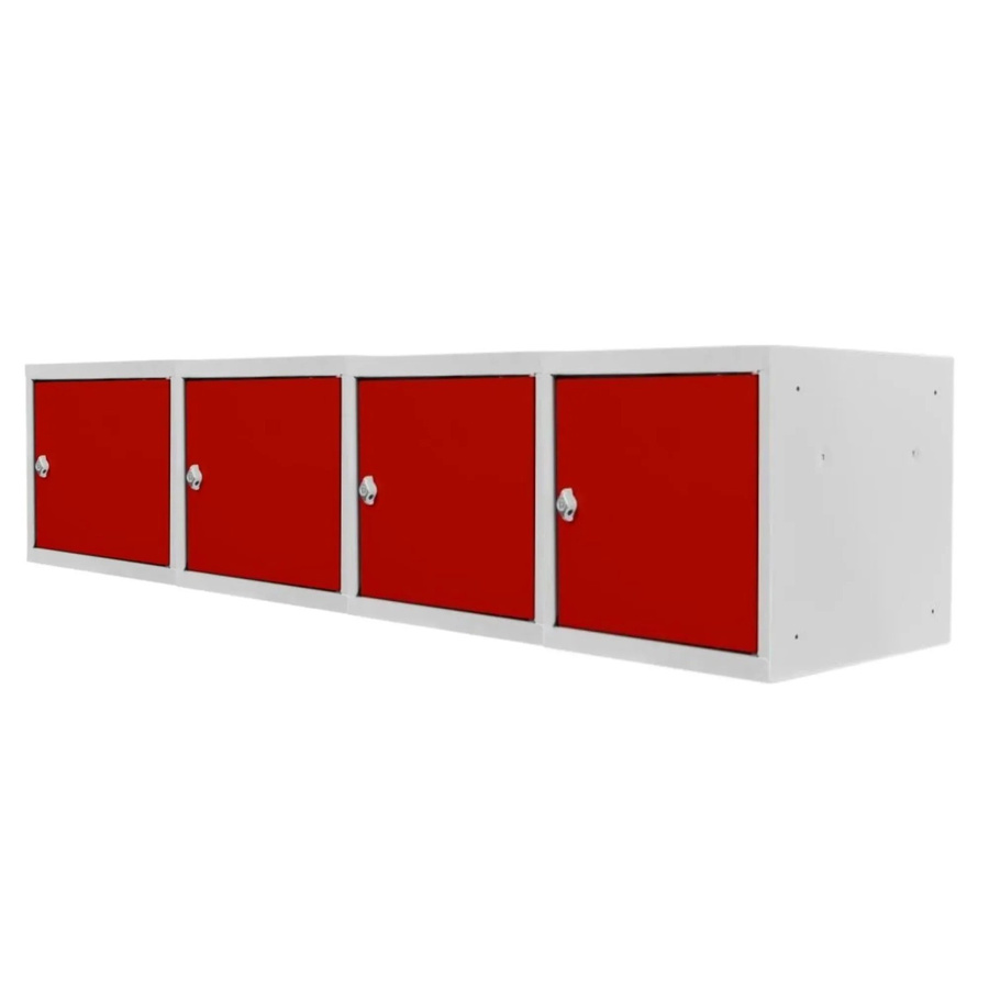 PROREGAL Blocky Schließfachwürfel Set 4er Pack mit Drehriegelschloss für Vorhängeschlösser, Lichtgrau/Rot, B/T/H: 40 x 40 x 40 cm - Bild 2