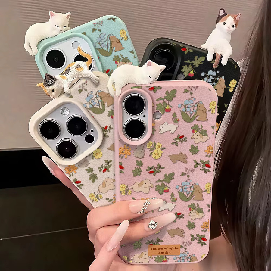 Stoßfeste Leder-Handytasche mit niedlichem Hund und Blumen-Design für iPhone 11 bis 17 Pro Max, Farbe: Pink/Mehrfarbig - Bild 3