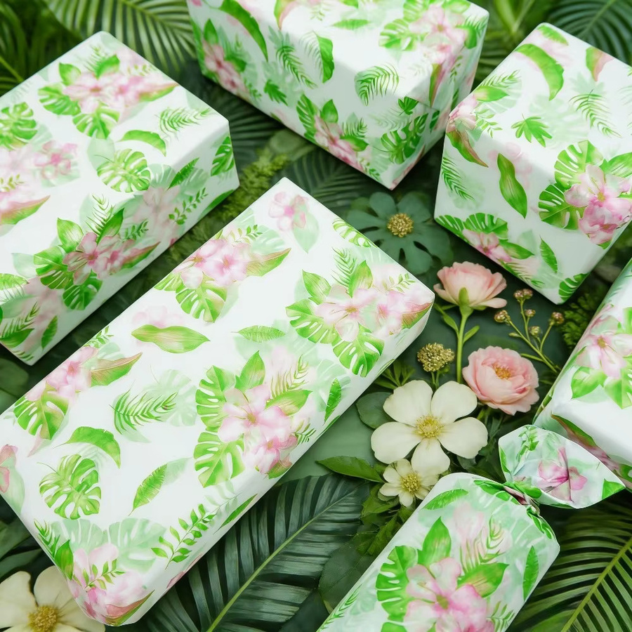Geschenkpapier mit tropischem Blatt- und Blumenmuster in Mehrfarben für Geschenkboxen, Hochzeiten und Partys (50 Stück) - Bild 3
