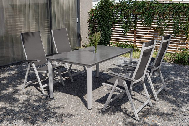Kettler Cubic/Basic Plus Garten-Essgruppe aus Aluminium und Textilene in Silber/Anthrazit mit rechteckigem Tisch und 4 Klappstühlen, Tisch B: 160 cm, T: 90 cm, H: 74 cm - Bild 1