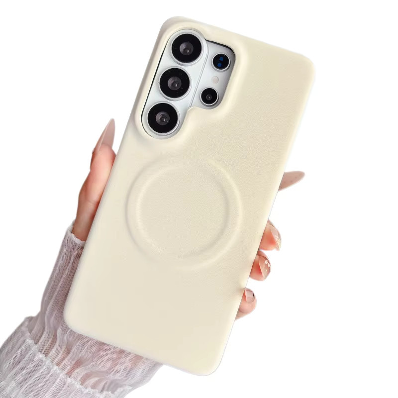 Luxuriöse Handyhülle aus mattiertem Samt-PU-Leder für Samsung Galaxy S25 S26 Ultra mit MagSafe magnetischer Ladefunktion in Weiß - Bild 4