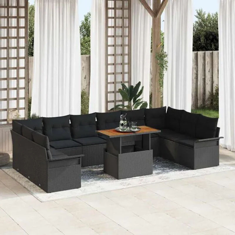 Vidaxl Gartenmöbel-Set aus Polyrattan mit 11-teiligem Kissen-Set in Schwarz, B/T/H: 100 x 55 x 73 cm - Bild 1