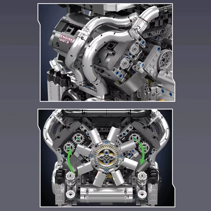 Mould King Der Supercar W16 Motor + Getriebe-Baustein-Baugruppe, technisches Automotor - Bild 4