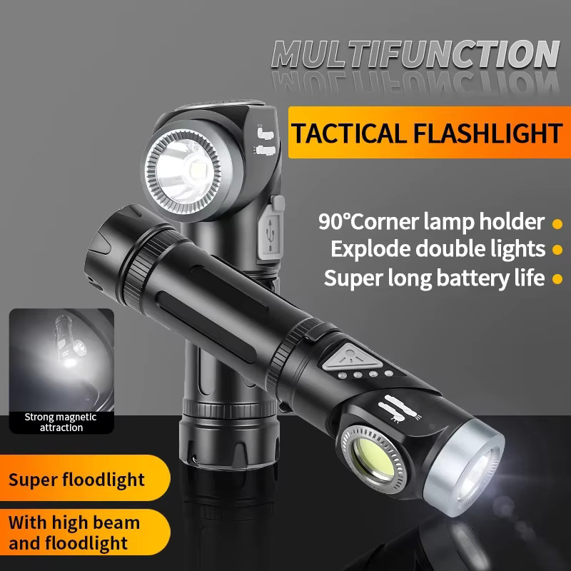 JIASHUAIXIN LED COB Stirnlampe aus Aluminiumlegierung, wasserdicht, wiederaufladbar mit USB-C, schwarz, mit verstellbarem Magnetschwanz und 90 Grad Neigungswinkel - Bild 4
