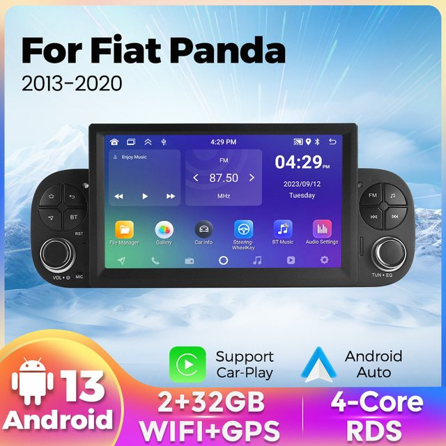 STRONGNAVI Multimedia Player für FIAT Panda mit Carplay, Android Auto, GPS Navigation und FM Radio in Schwarz - Bild 1
