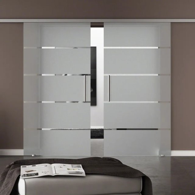 Levidor Doppelglasschiebetür Komplettset Berlin aus Aluminium mit Stangengriffen und SoftClose, Farbe: Silber/Weiß, B/H: 90 x 205 cm (2 Stück) - Bild 1