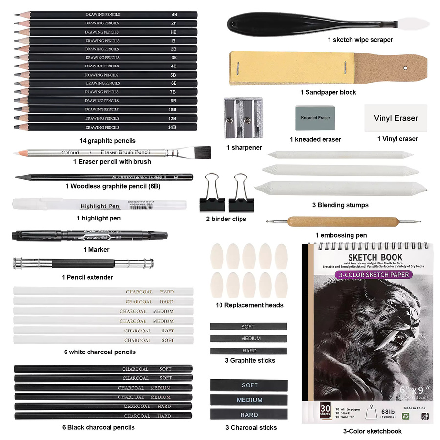 Professionelles Kunstbedarf-Set zum Zeichnen, Skizzieren und Färben in Mehrfarbig - Bild 2
