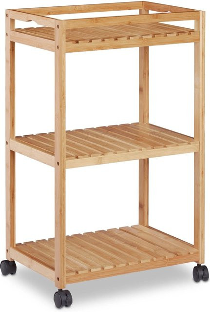 Relaxdays Servierwagen aus Bambus Natur mit 3 Etagen und Rollen, B/T/H: 77 x 47 x 32,5 cm - Bild 1
