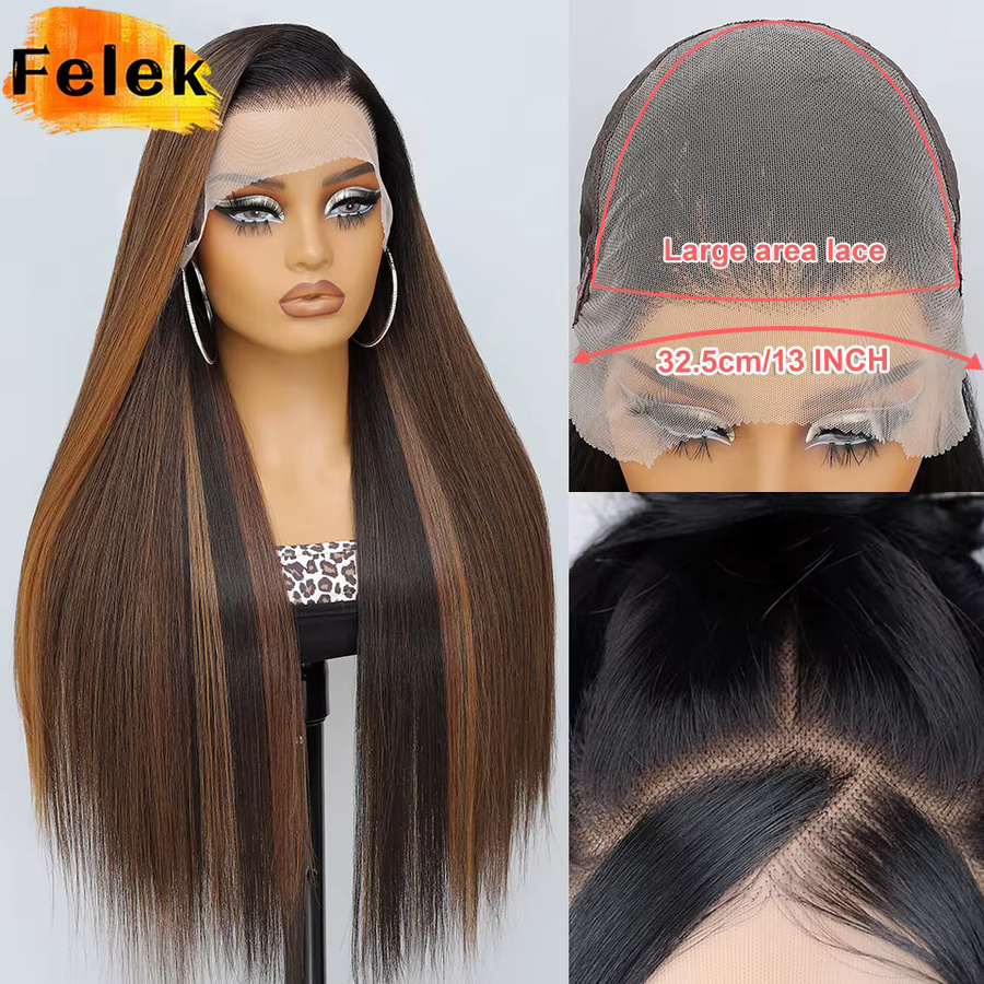 Felek Lace-Front-Perücke, Ombre Braun, 30 Zoll, Synthetisch, Damen - Bild 1