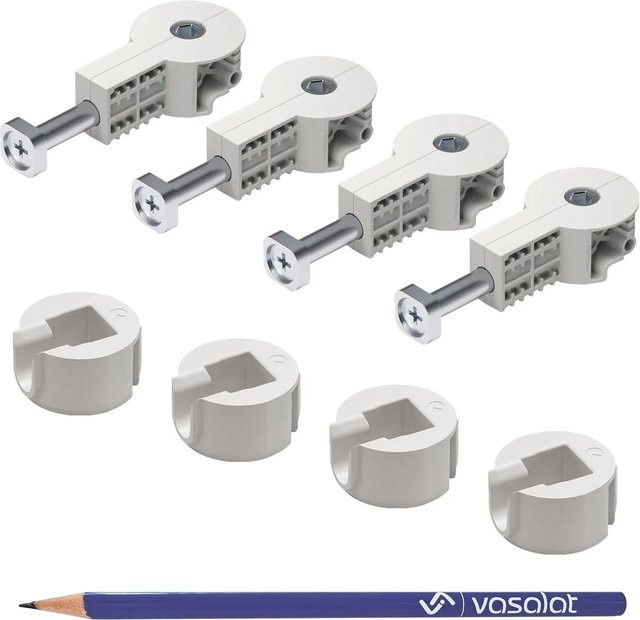 vasalat Set Arbeitsplattenverbinder M8x64 mm mit Gegenstück aus Kunststoff und Stahl in Weiß und Grau - Bild 1