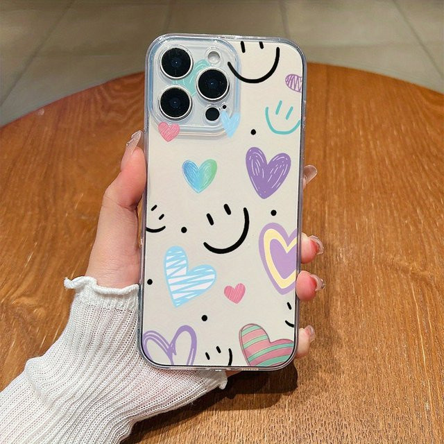 Transparente TPU-Handyhülle mit Graffiti-Herzmuster für iPhone 11 bis iPhone 17 Pro Max Modelle - Bild 1