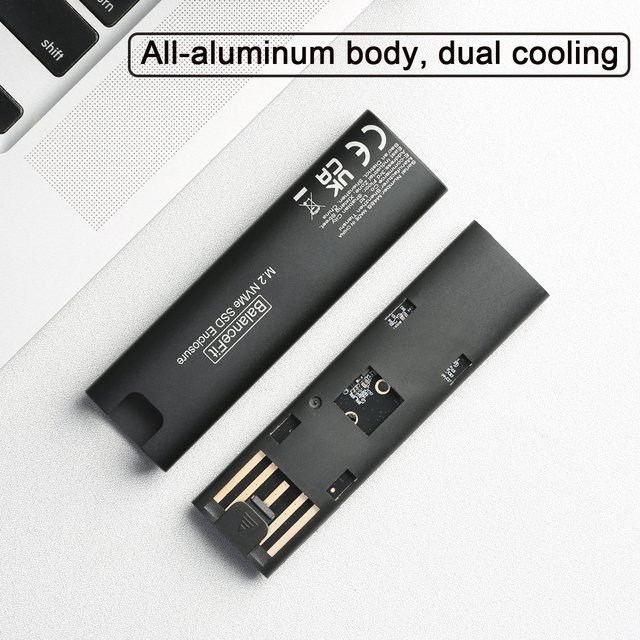 Congdi M.2 NVMe und SATA SSD-Gehäuse mit USB-C Anschluss, 10 Gbit/s USB 3.2 Gen2, unterstützt M-Key und B&M-Key, Silber/Schwarz - Bild 1