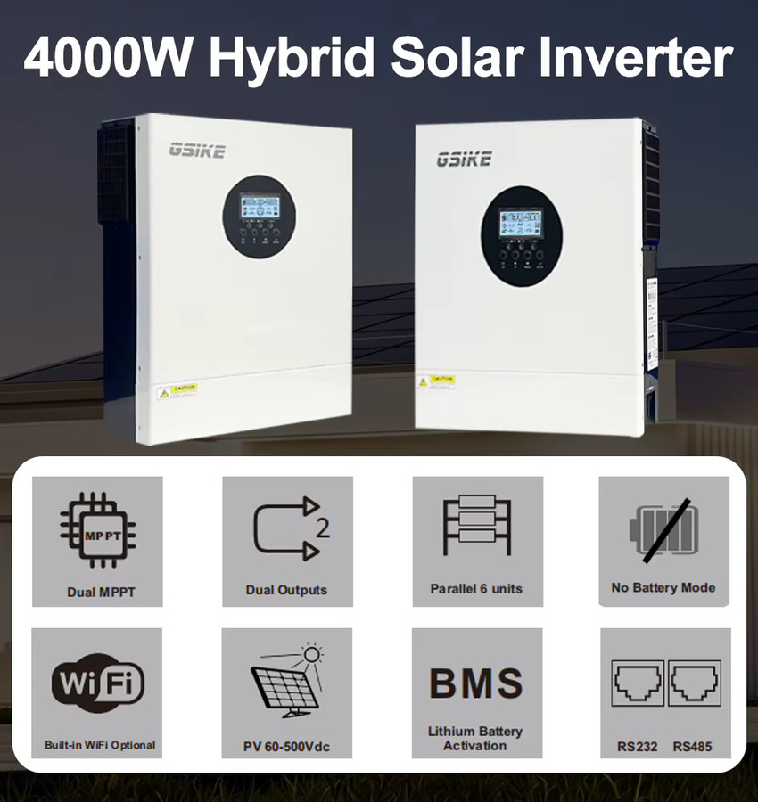 GSIKE Hybrid-Solarwechselrichter 4KW 24V Off-Grid-Wechselrichter mit MPPT Ladegerät und BMS für Solar-Batteriepakete, Farbe: Weiß - Bild 4