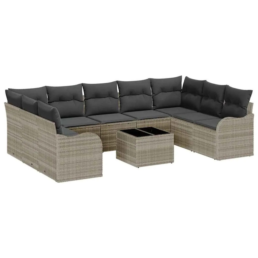 vidaXL Garten-Sofa-Set aus Polyrattan in Hellgrau mit 10-teiligem Polster-Set im L-Shape Design - Bild 2