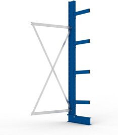 Meta Kragarmregal Anbau IPE140 einseitig in Enzianblau mit 4 Armen pro Ständer, B/T/H: 2500 x 1000 x 400 cm - Bild 1