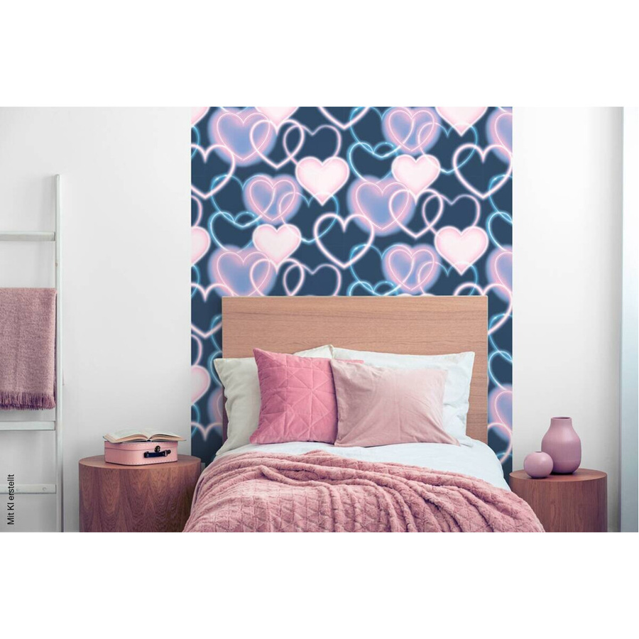 UGEPA Papiertapete mit Herz-Motiv in Blau und Rosa, Breite: 53 cm, Länge: 1005 cm - Bild 3