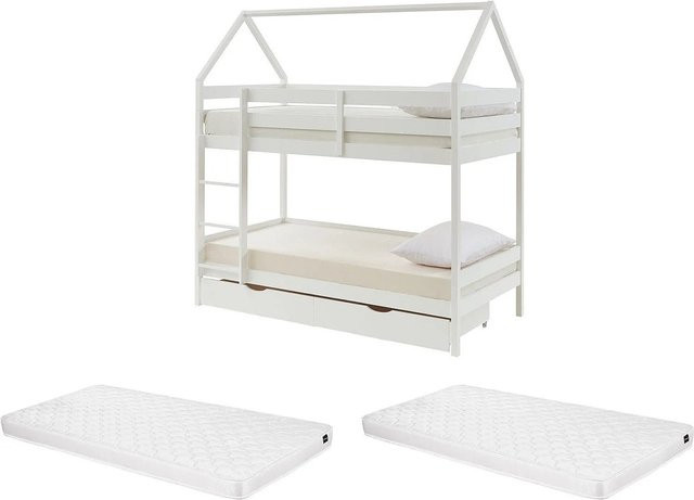 Vente-unique Hausbett Chori aus Kiefernholz in Weiß mit Schubladen, B/T: 90 x 190 cm - Bild 1