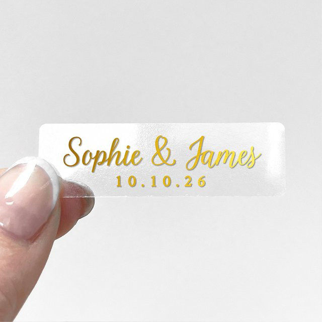50 Stück Personalisierte Dankeschön-Aufkleber in Transparent und Gold für Hochzeitsbeutel und Geschenkverpackungen - Bild 1