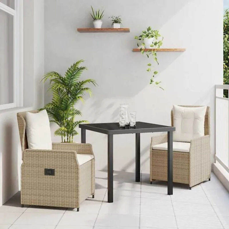 Moderne Garten Essgruppe aus 3 Teilen in Beige aus Poly-Rattan von vidaxl - Bild 1