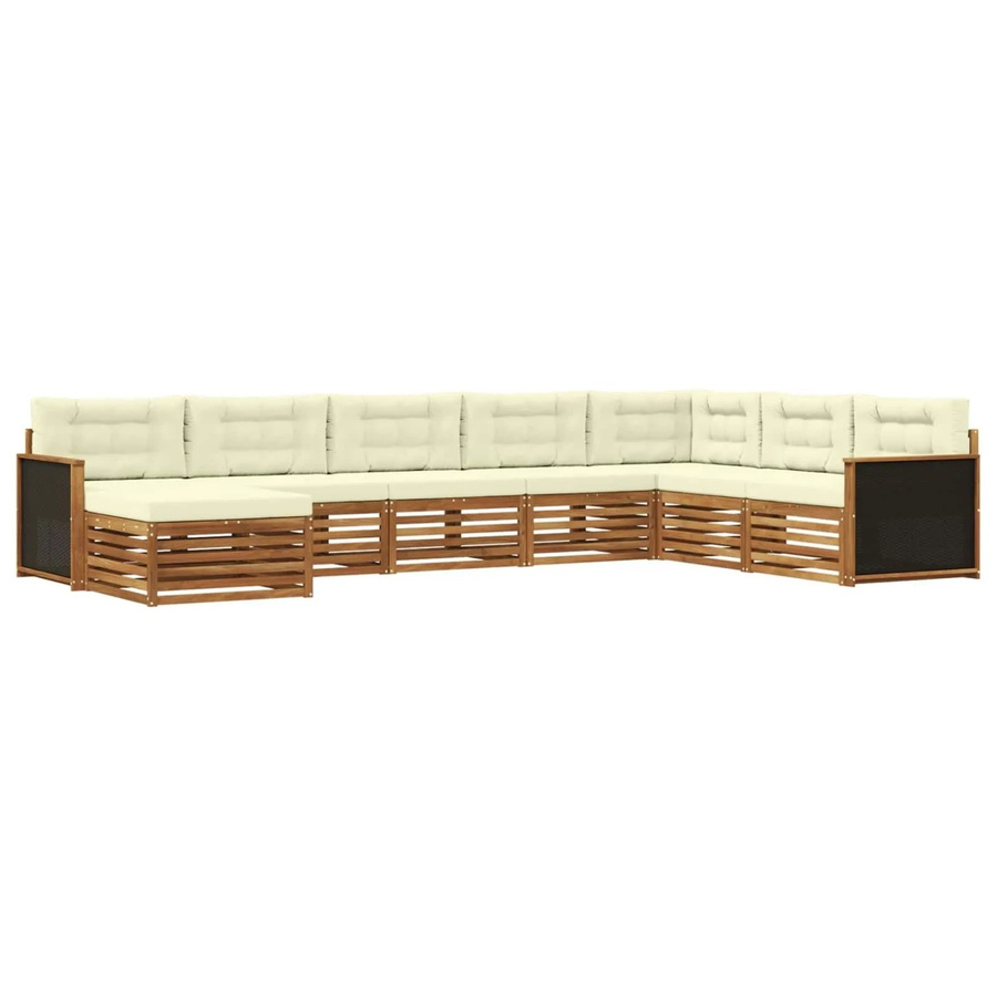 vidaXL Outdoor-Sofagarnitur L-Form aus Akazienholz mit 8 Kissen in Natur und Creme - Bild 2