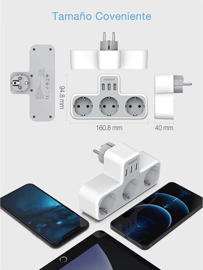 TESSAN EU-Steckdosenleiste in Weiß mit 3 AC-Steckdosen und 3 USB-Anschlüssen inklusive Überlastschutz für Zuhause und Büro - Bild 3