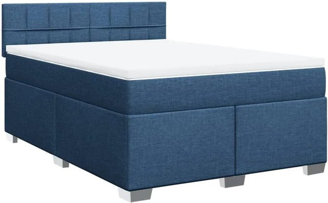 vidaXL Boxspringbett mit Matratze in Blau und Weiß, Hybrid-Design mit Taschenfederkern, B/T: 160 x 200 cm - Bild 1