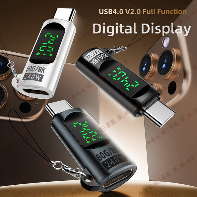 USB 4.0 Typ C auf Typ C Adapter mit Digitalanzeige, 80 Gbit/s und PD 240 W Schnellladefunktion für iPhone 16, Samsung und Laptops - Bild 1