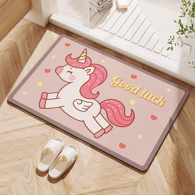 Cartoon Diatomeenerde Bodenmatte mit Tier-Motiv, rosa, rutschfest und schnelltrocknend, B/T: 60 x 40 cm - Bild 1