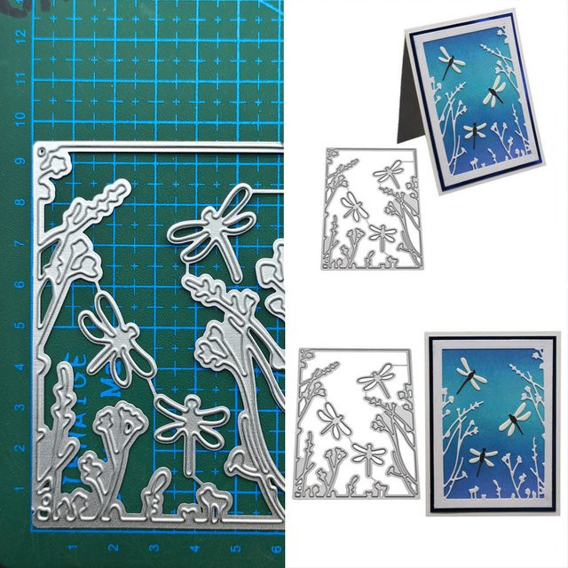 Metall Schablone Libelle Blumen Rahmen für DIY Papierhandwerk und Scrapbooking in Silber - Bild 1