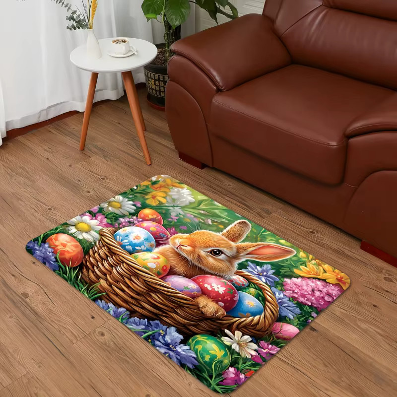 VIKAMA Oster-Bodenmatte mit Kaninchen und Osterei-Muster in Mehrfarbig für Eingangsbereich und Badezimmer - Bild 4