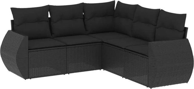 vidaXL 5-tlg. Garten-Sofagarnitur aus Poly-Rattan in Schwarz mit Kissen und L-Form - Bild 1
