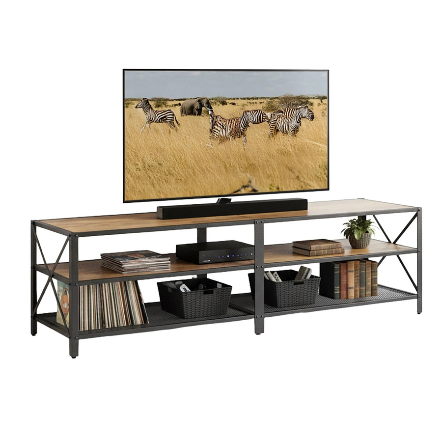 Relaxdays TV Lowboard im Industrial Style aus Holzwerkstoff und Stahl in Braun und Schwarz mit 4 Fächern, B/T/H: 180 x 39 x 52 cm - Bild 2