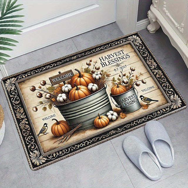 VIKAMA Harvest Season Kürbis-Fußmatte, weich und schallabsorbierend für Eingangsbereich und Badezimmer - Bild 1