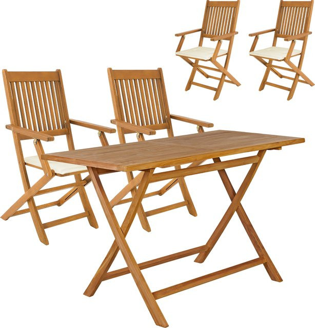 CASARIA Garten-Sitzgruppe Bari 5-tlg aus FSC-zertifiziertem Akazienholz mit Sitzkissen in Creme und Beige - Bild 1
