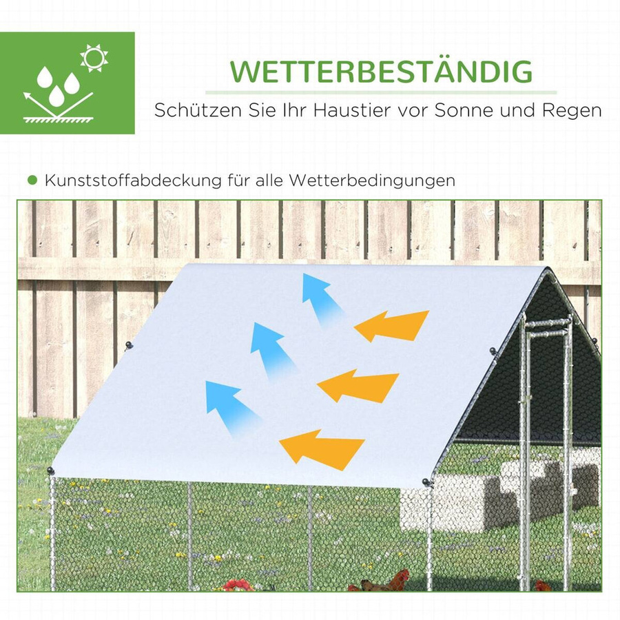 PawHut Hühnerstall Freilaufgehege für Hühner, Enten oder Kaninchen aus Metall und Kunststoff, grau/silber, B/H/L: 200 x 200 x 300 cm - Bild 3