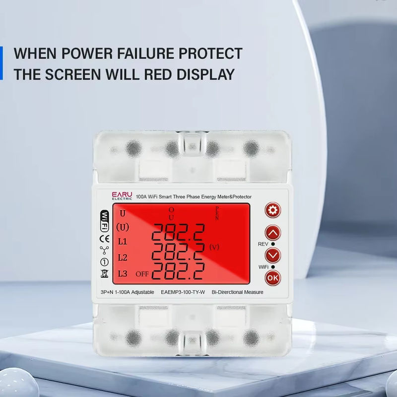 EARU Dreiphasiger Tuya WiFi Smart Bidirektionaler Energiezähler kWh-Messgerät mit Überspannungs- und Unterspannungsschutzrelais und Strombegrenzung in Weiß - Bild 4
