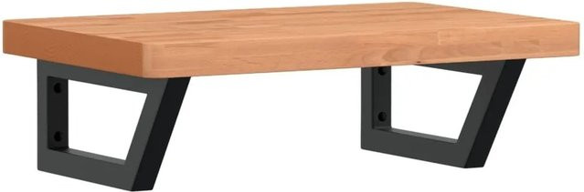 vidaXL Waschbeckenregal zur Wandmontage aus Stahl und Massivholz Buche in Schwarz und Braun - Bild 1