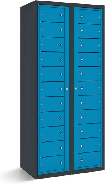 rotstahl Fächerschrank mit 22 Fächern und Zentraltüren in Blau mit anthrazitgrauem Korpus, B/T/H: 80 x 50 x 180 cm - Bild 1
