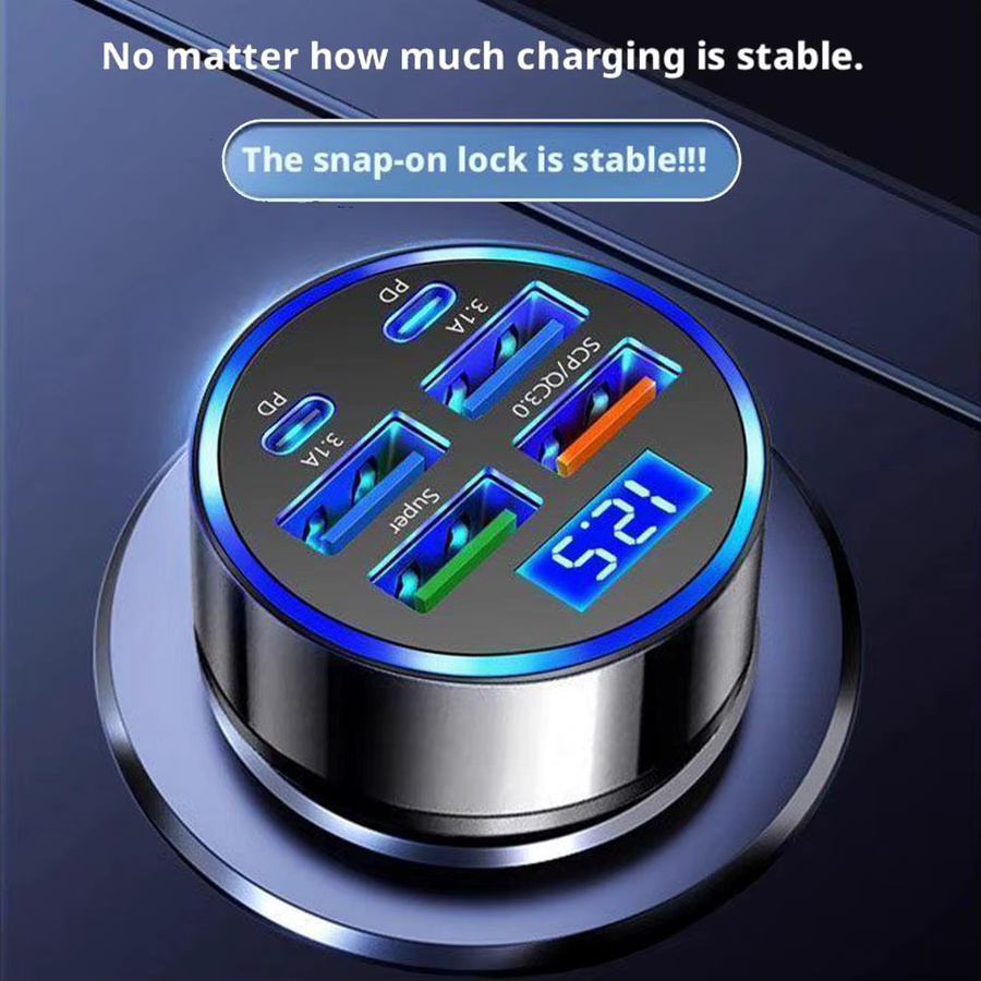 6-in-1 USB-C Autotelefon-Ladegerät-Adapter mit Spannungsanzeige und Dual PD in Schwarz - Bild 4